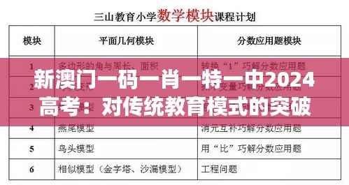 新澳门一码一肖一特一中2024高考:对传统教育模式的突破
