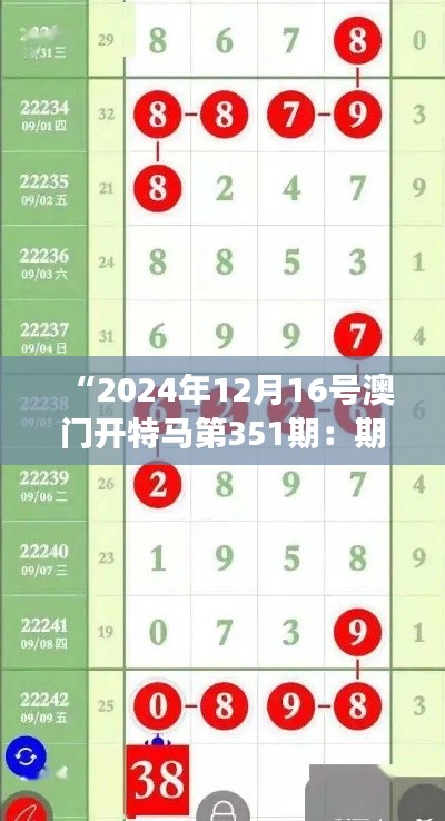 “2024年12月16号澳门开特马第351期:期待第351期赛事开启新精彩篇章”