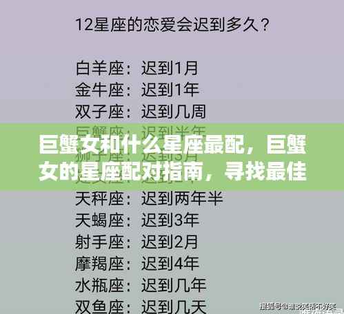 巨蟹女的最佳星座配对伴侣指南,揭秘星座配对奥秘,助你找到真爱!