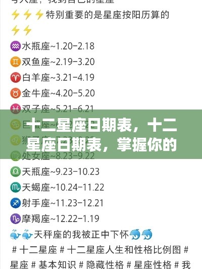 掌握十二星座日期表,洞悉运势奥秘的星座时刻指南